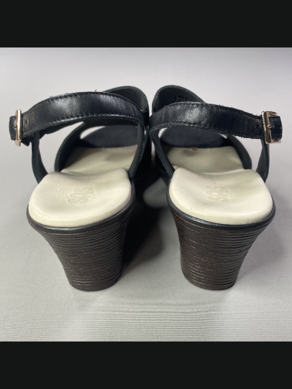 NEW SAS Shoes Womens 8.5 black brown leather wedge heels sandals casual summer - Picture 5 of 12
